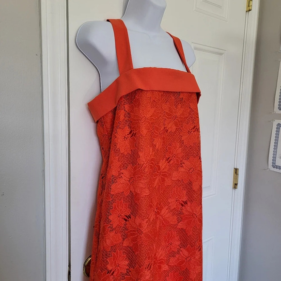 Banana Republic Limited Edition Orange Sleeveless Lace Overlay Dress Bow Size 8 - Picture 4 of 13